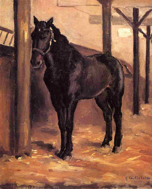 Yerres, Dark Bay Horse in the Stable - Gustave Caillebotte