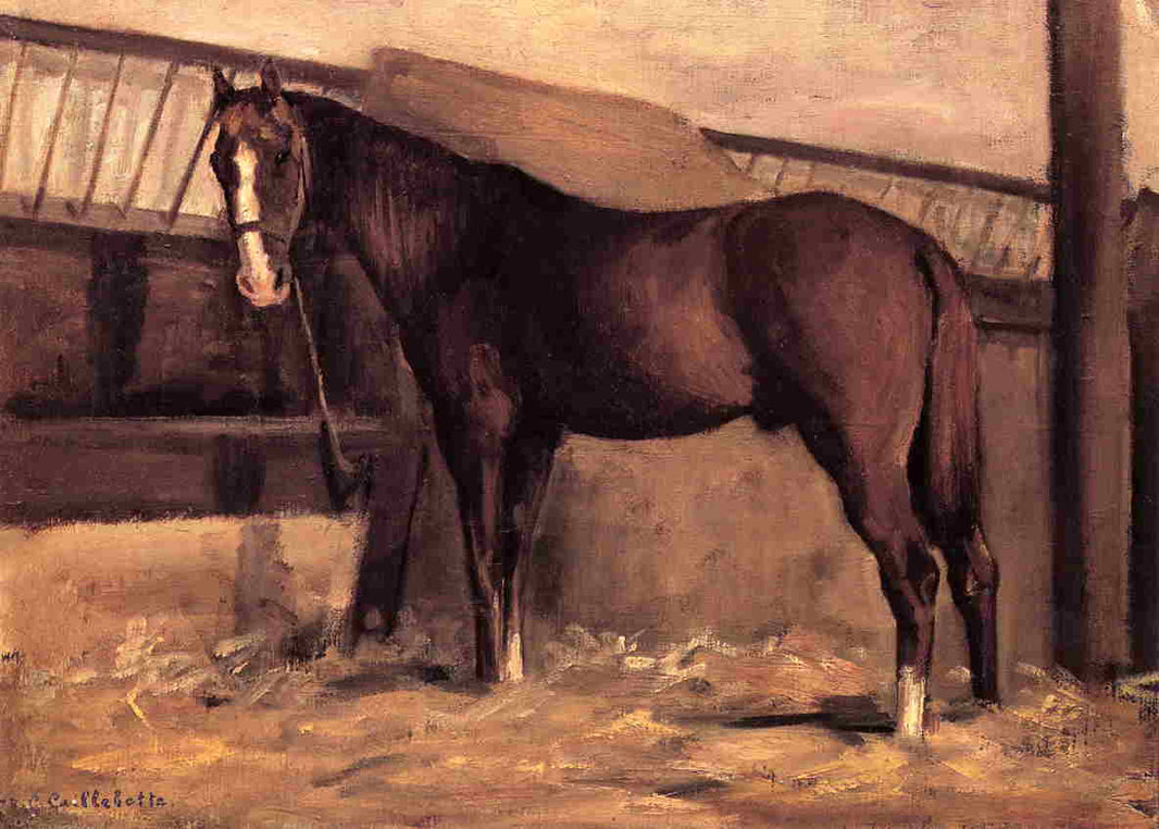 Yerres, Reddish Bay Horse in the Stable by Gustave Caillebotte — hand-painted animal oil painting reproduction on canvas