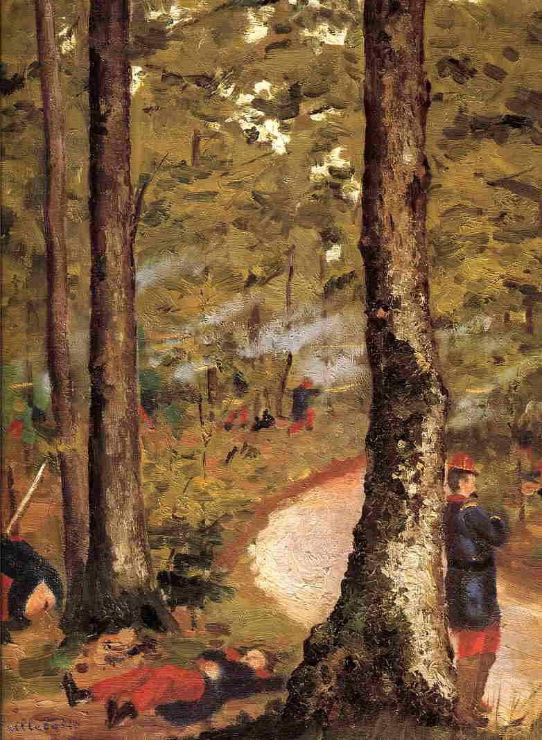 Yerres, Soldiers in the Woods by Gustave Caillebotte — hand-painted botanical oil painting reproduction on canvas