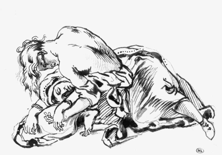 Yound Woman Leaning over a Woman Stretched out on the Ground by Eugene Delacroix — hand-painted abstract oil painting reproduction on canvas