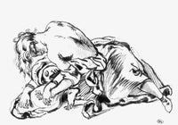 Yound Woman Leaning over a Woman Stretched out on the Ground