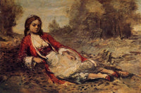 Young Algerian Woman Lying on the Grass by Camille Corot — hand-painted cultural oil painting reproduction on canvas