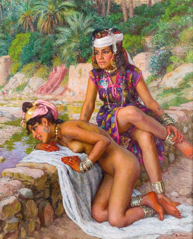 Young Bathers At The Edge Of The Wadi by Nasreddine Dinet — hand-painted portrait oil painting reproduction on canvas