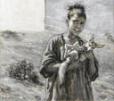 Young Boy with a Fennec by Nasreddine Dinet — female oil painting wall art, Orientalism