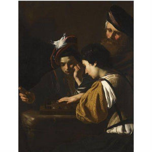 Young boys playing backgammon an old man watching in the background - Nicolas Tournier