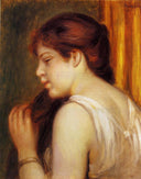 Young Girl Combing Her Hair by Pierre-Auguste Renoir — hand-painted portrait oil painting reproduction on canvas