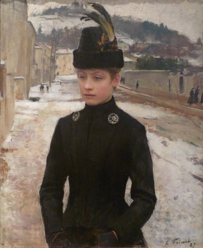 Young girl from Nancy in a snowy landscape in apartment