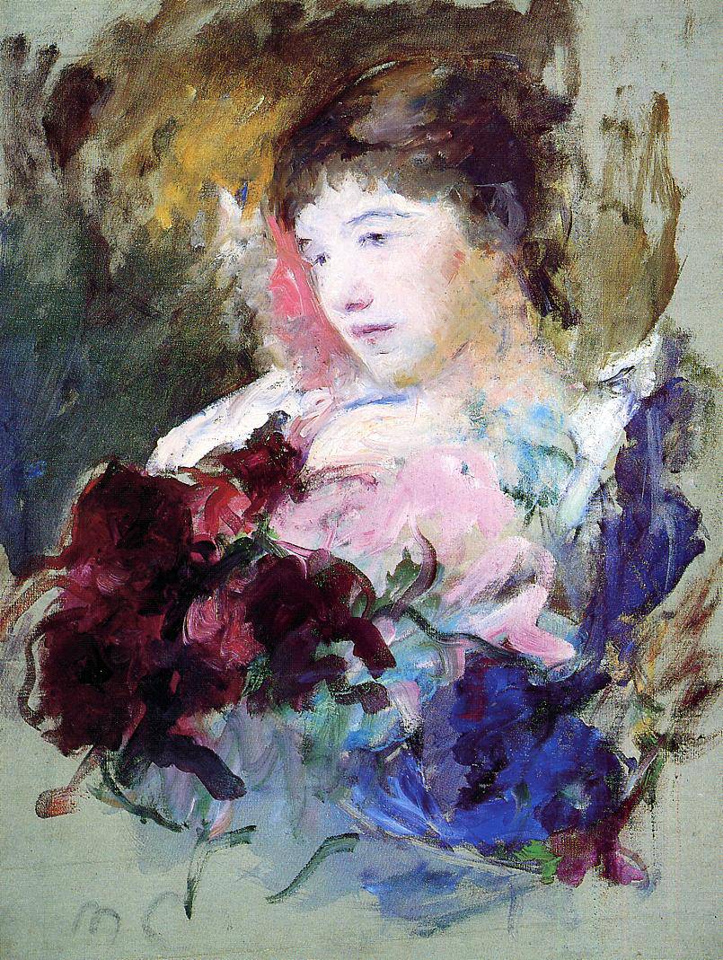 Young Girl Holding a Loose Bouquet by Mary Cassatt, hand-painted portrait oil painting reproduction on canvas