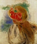 Young Girl in a Flowered Hat by Pierre-Auguste Renoir — female oil painting wall art, Impressionism