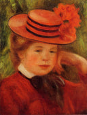 Young Girl in a Red Hat by Pierre-Auguste Renoir — female oil painting wall art, Impressionism