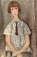 Young Girl in a Striped Shirt by Amedeo Modigliani — hand-painted portrait oil painting reproduction on canvas