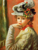 Young Girl in a White Hat by Pierre-Auguste Renoir — female oil painting wall art, Impressionism