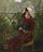 Young Girl in Red with a Cat in home office