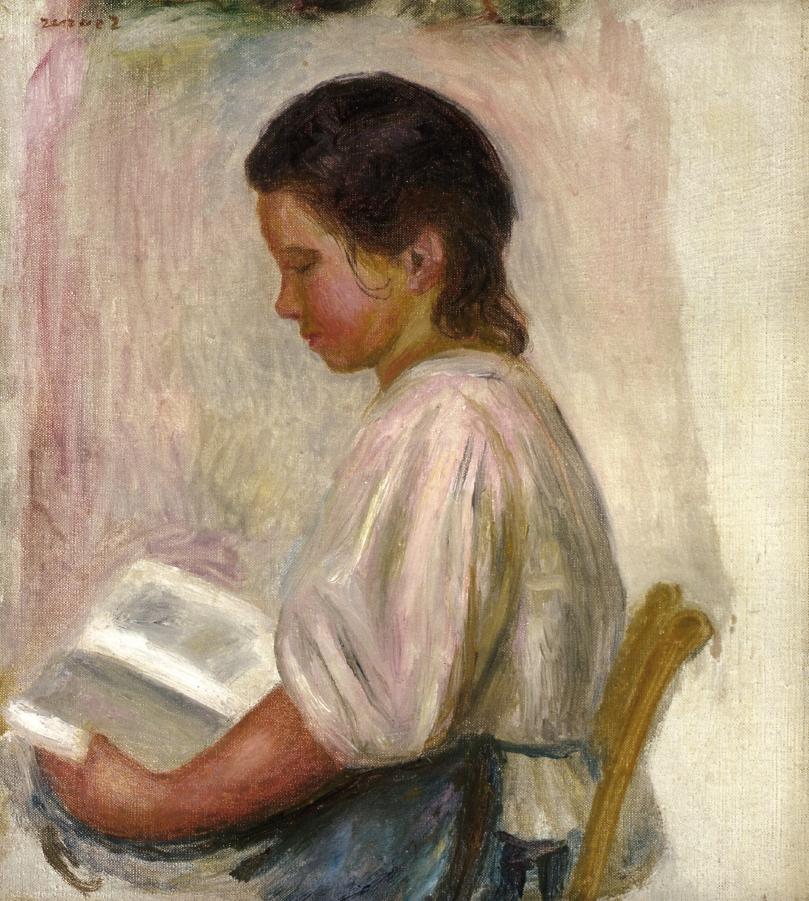 Young Girl Reading by Pierre-Auguste Renoir — hand-painted portrait oil painting reproduction on canvas