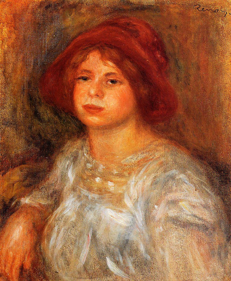 Young Girl Wearing a Red Hat - Pierre-Auguste Renoir