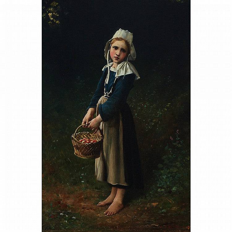 Young Girl with a basket of flowers by Charles Victor Thirion — hand-painted portrait oil painting reproduction on canvas