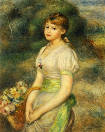 Young Girl with a Basket of Flowers in dining room