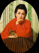 Young girl with a cat by Odoardo Borrani — hand-painted portrait oil painting reproduction on canvas