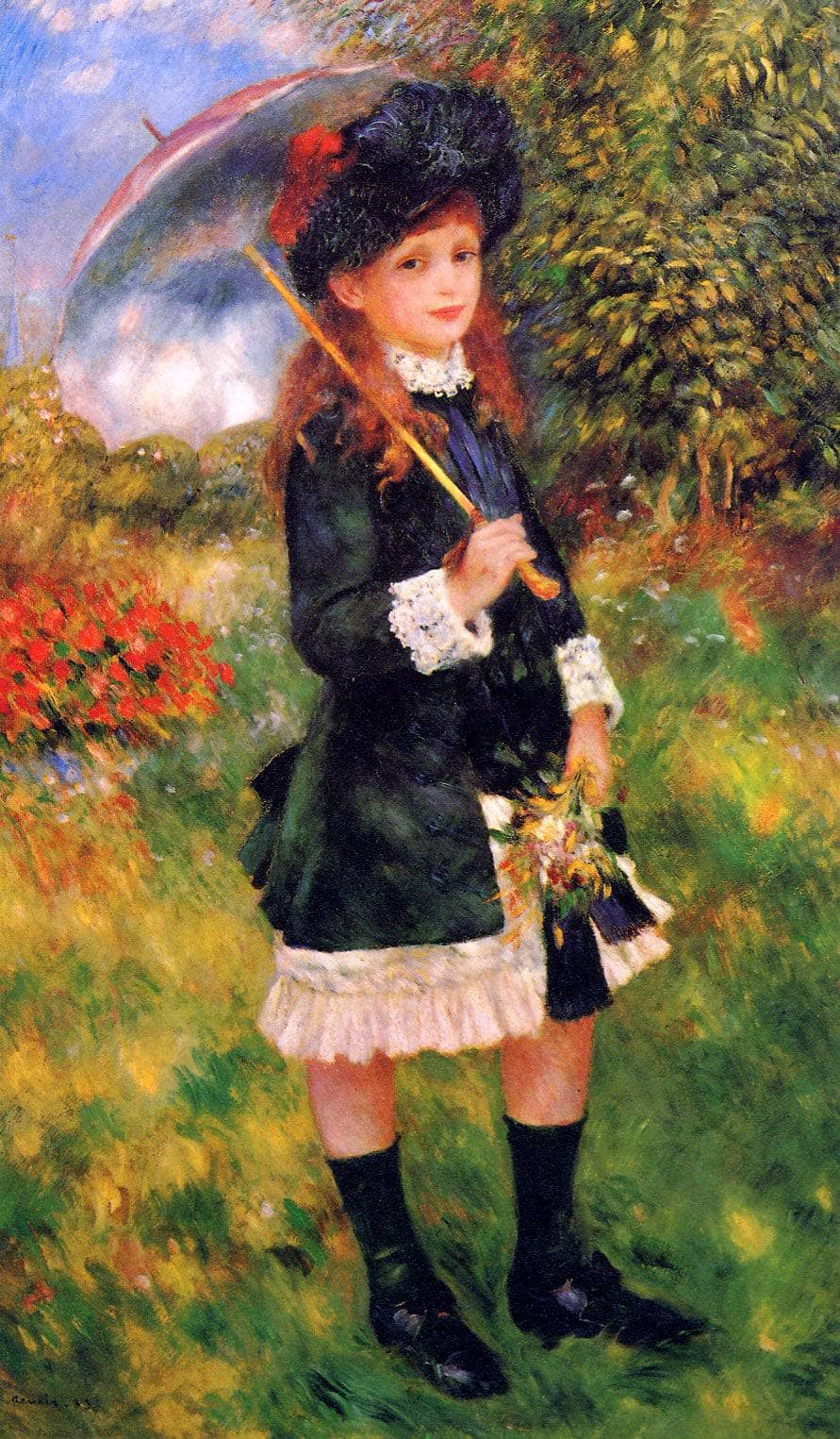 Young Girl with a Parasol (Aline Nunès) by Pierre-Auguste Renoir — hand-painted portrait oil painting reproduction on canvas