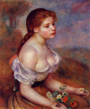 Young Girl with Daisies by Pierre-Auguste Renoir — hand-painted portrait oil painting reproduction on canvas