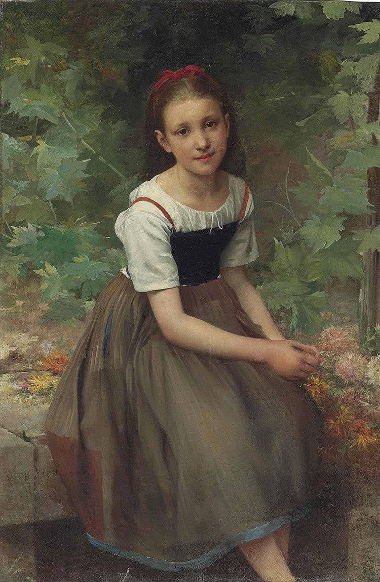 Young girl with flowers by Charles Victor Thirion — hand-painted portrait oil painting reproduction on canvas