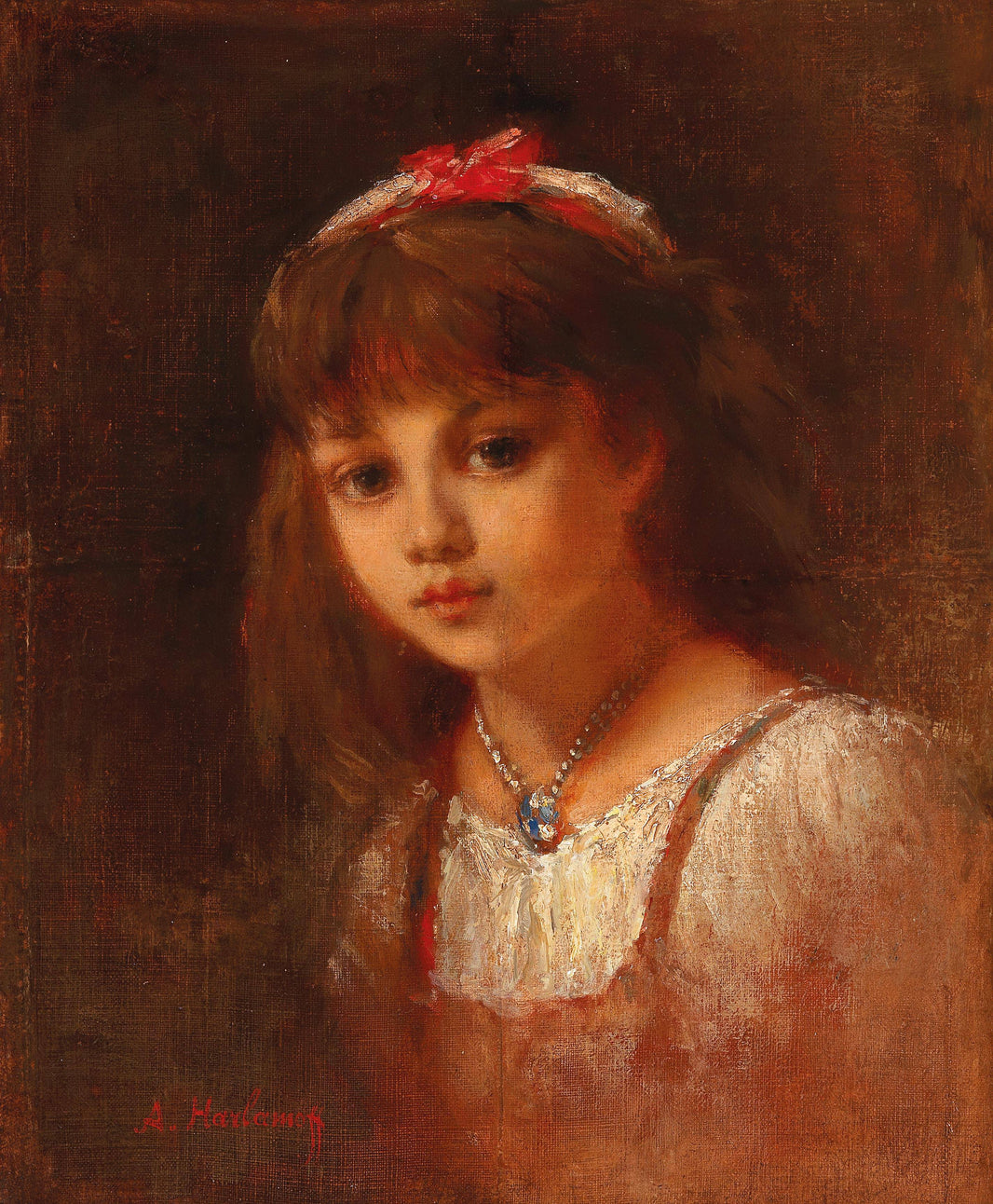 Young Girl with Rock Crystal Jewellery by Alexei Harlamoff — hand-painted landscape oil painting reproduction on canvas