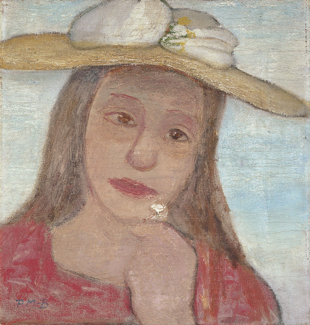 Young Girl With Straw Hat And A Flower In Her Hand by Paula Modersohn-Becker — hand-painted botanical oil painting reproduction on canvas