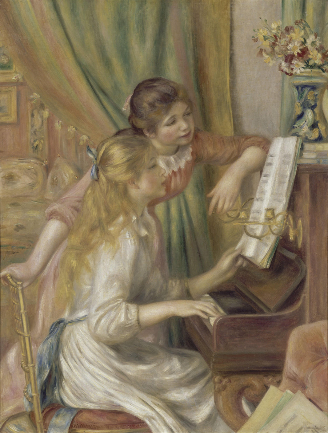 Young Girls at the Piano by Pierre-Auguste Renoir — hand-painted portrait oil painting reproduction on canvas