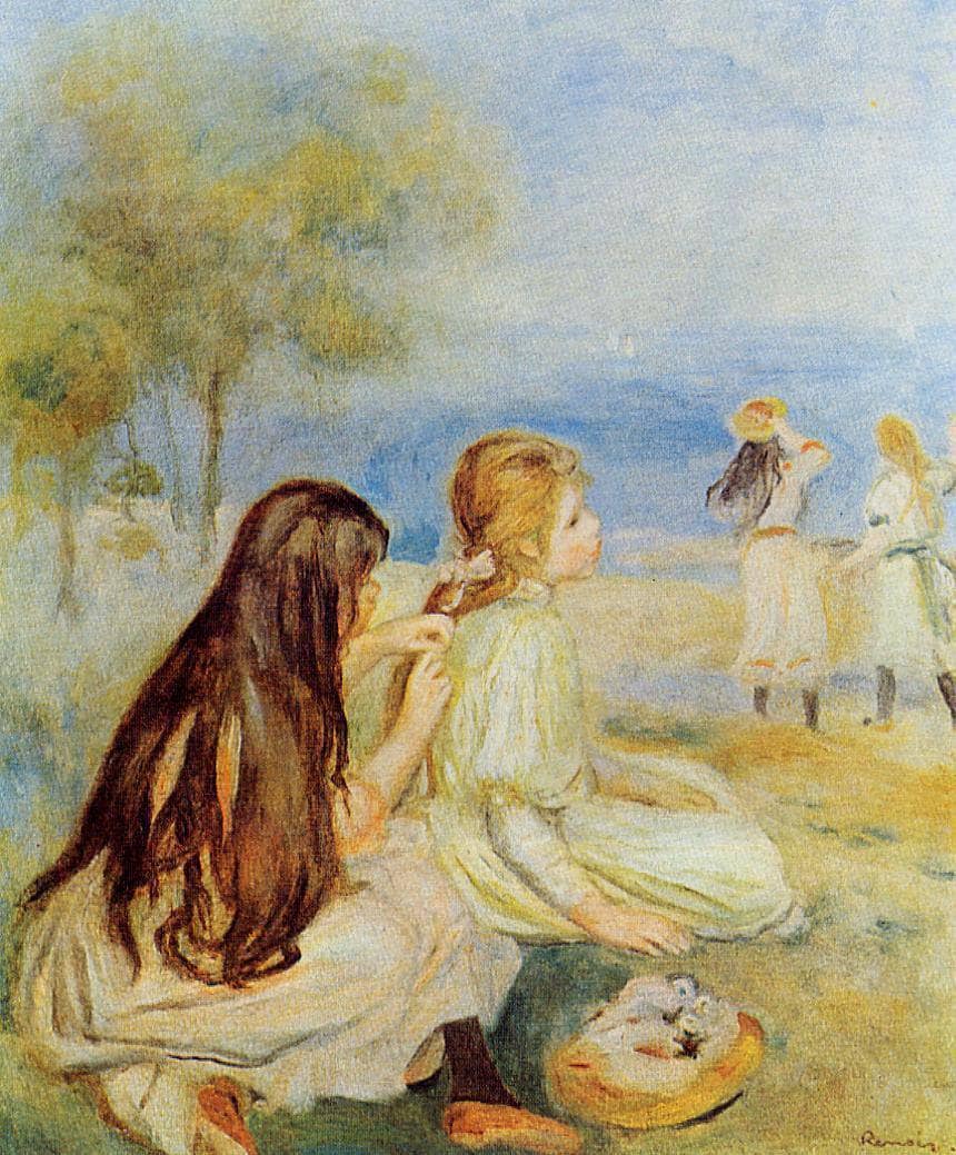 Young Girls by the Sea by Pierre-Auguste Renoir — hand-painted landscape oil painting reproduction on canvas