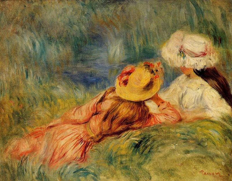 Young Girls by the Water by Pierre-Auguste Renoir — hand-painted impressionism oil painting reproduction on canvas