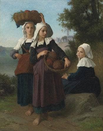 Young Girls of Fouesnant Returning from the Market in kitchen
