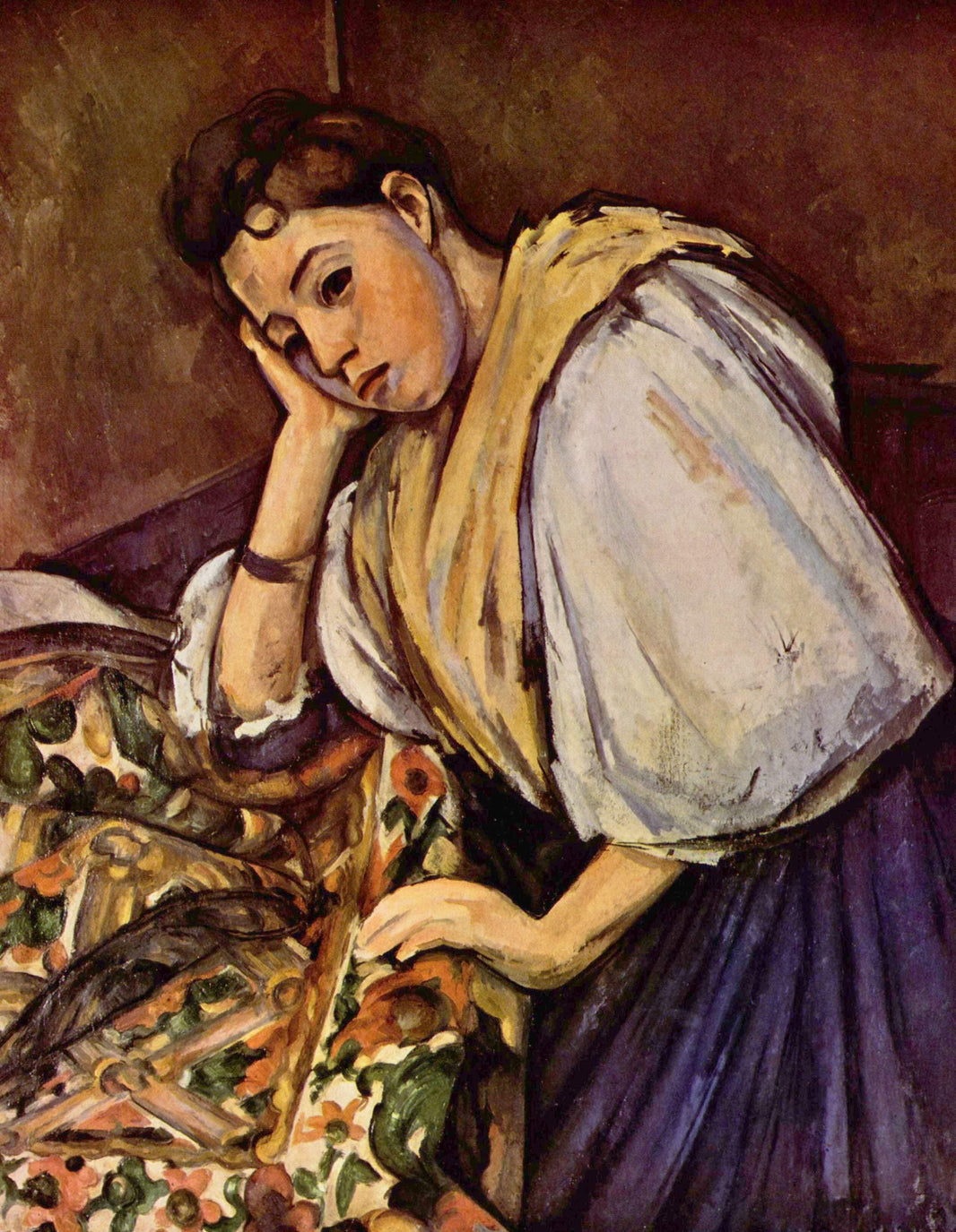 Young Italian Girl Resting on Her Elbow by Paul Cezanne — hand-painted portrait oil painting reproduction on canvas