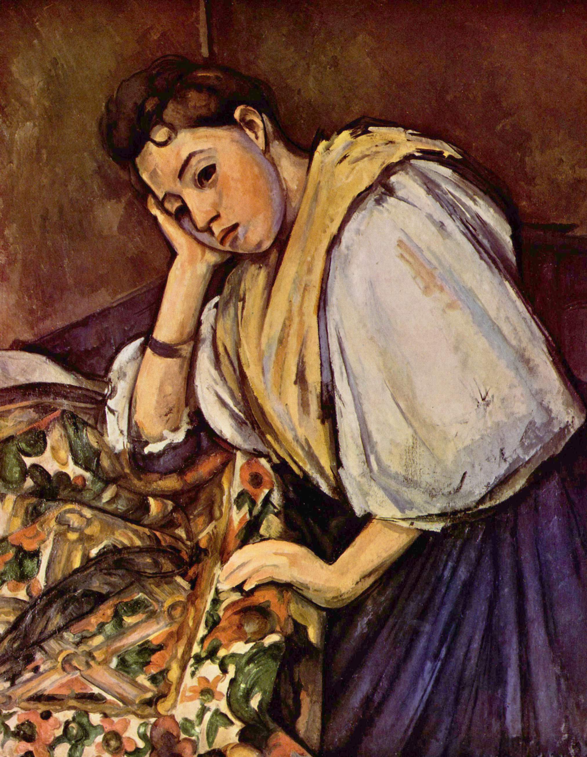 Young Italian Girl Resting on Her Elbow - Paul Cezanne