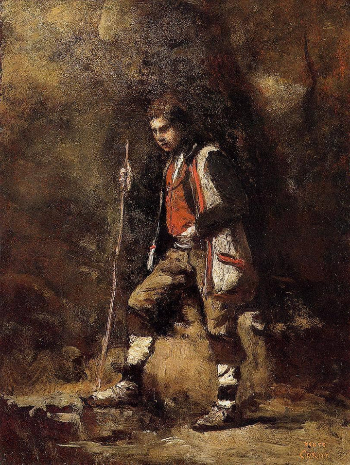 Young Italian Patriot in the Mountains by Camille Corot — hand-painted portrait oil painting reproduction on canvas