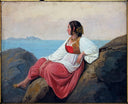 Young Italian woman sitting on the rocks in Capri by Louis Léopold Robert — female oil painting wall art, Romanticism