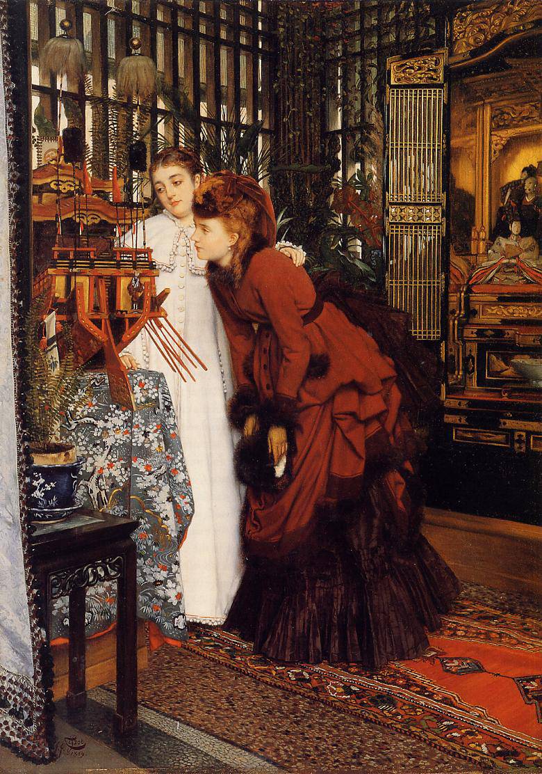 Young Ladies Looking at Japanese Objects - James Tissot