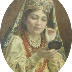 Young Lady Looking into a Mirror by Vladimir Makovsky — Oil Painting Reproduction