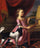 Young lady with a bird and dog in dining room