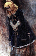 Young lady with blue fur coat by Vasily Surikov — hand-painted portrait oil painting reproduction on canvas