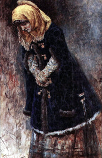 Young lady with blue fur coat by Vasily Surikov — hand-painted portrait oil painting reproduction on canvas