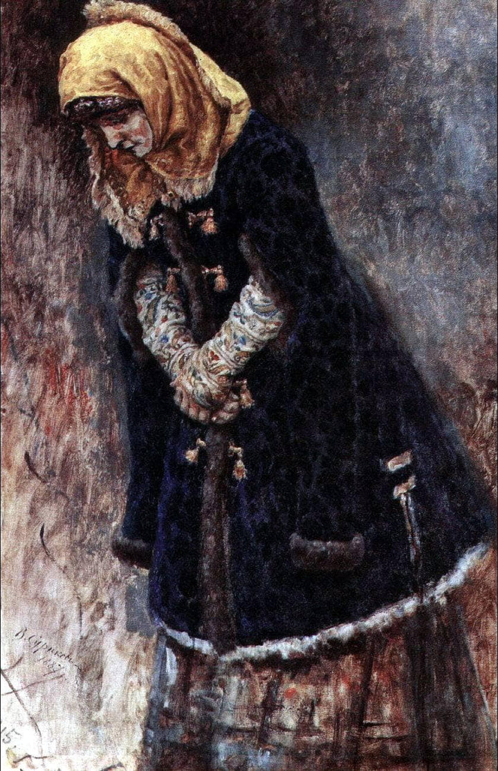 Young lady with blue fur coat by Vasily Surikov — hand-painted portrait oil painting reproduction on canvas