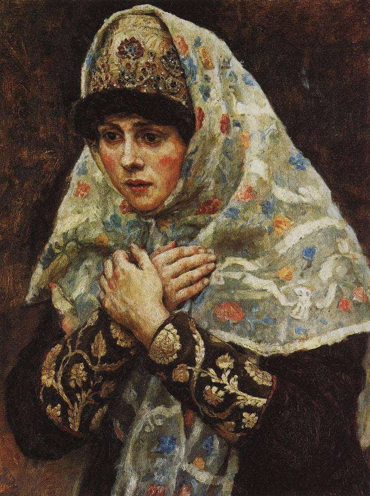 Young lady with his arms folded (Study to "Boyarynya Morozova") by Vasily Surikov — hand-painted portrait oil painting reproduction on canvas