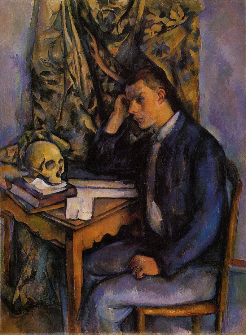 Young Man and Skull by Paul Cezanne — hand-painted portrait oil painting reproduction on canvas