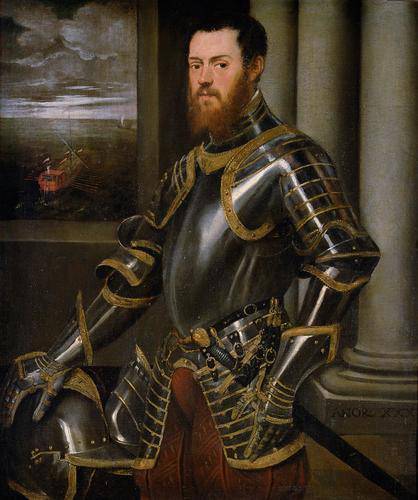 Young man in a gold decorated suit of armour - Tintoretto