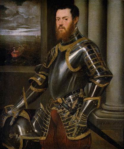 Young man in a gold decorated suit of armour by Tintoretto — hand-painted portrait oil painting reproduction on canvas