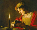 Young Man Reading by Candle Light by Matthias Stom — hand-painted portrait oil painting reproduction on canvas