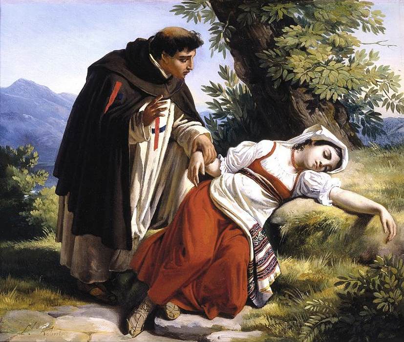 Young monk waking a roman peasant girl - Louis Léopold Robert