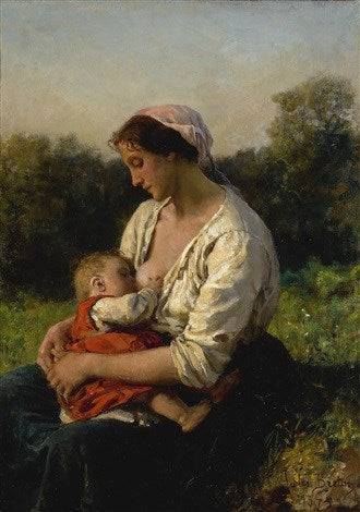Young Mother Breastfeeding Her Child by Jules Breton, hand-painted portrait oil painting reproduction on canvas