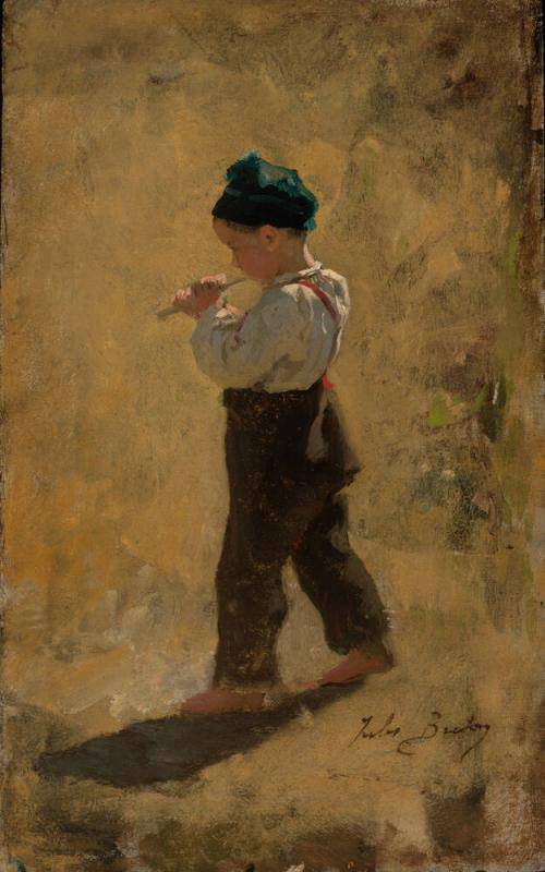 Young musician by Jules Breton, hand-painted portrait oil painting reproduction on canvas