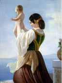 Young Neapolitan woman with her little child by Leopold Pollak — female oil painting wall art, Romanticism